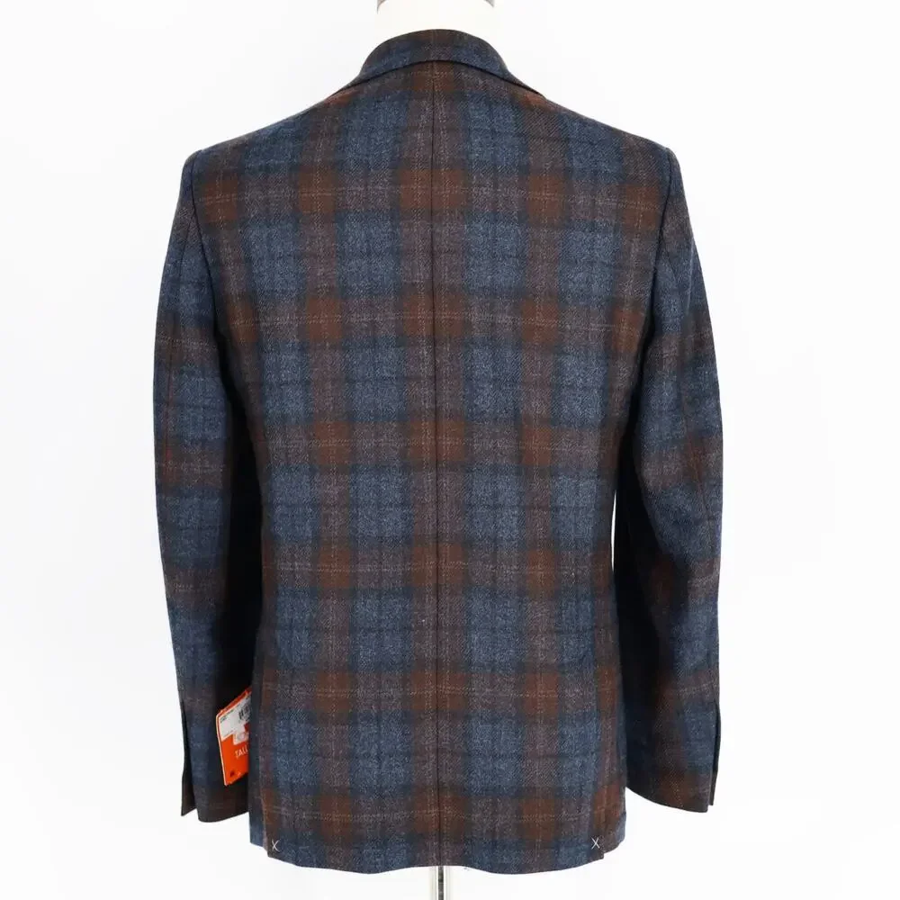 Tallia Men's Blue/Brown Classic Plaid Wool Blend Slim-Fit Sport Coat Size 36R